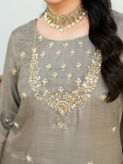 Allure By IH Fashion Calling Raw Silk Embellished Stitched 3-Piece Suit-Ruth