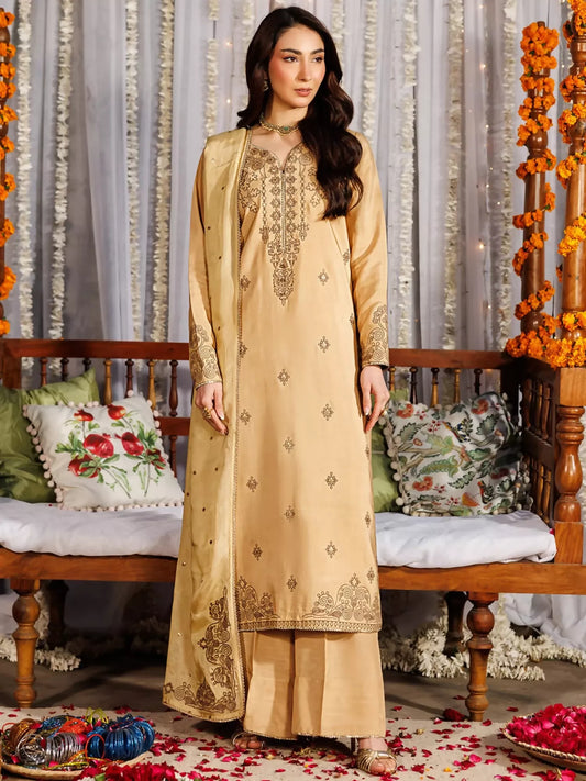 Panache Apparel Noore Eid Edit Raw Silk Embroidered Stitched Suit-Deyar
