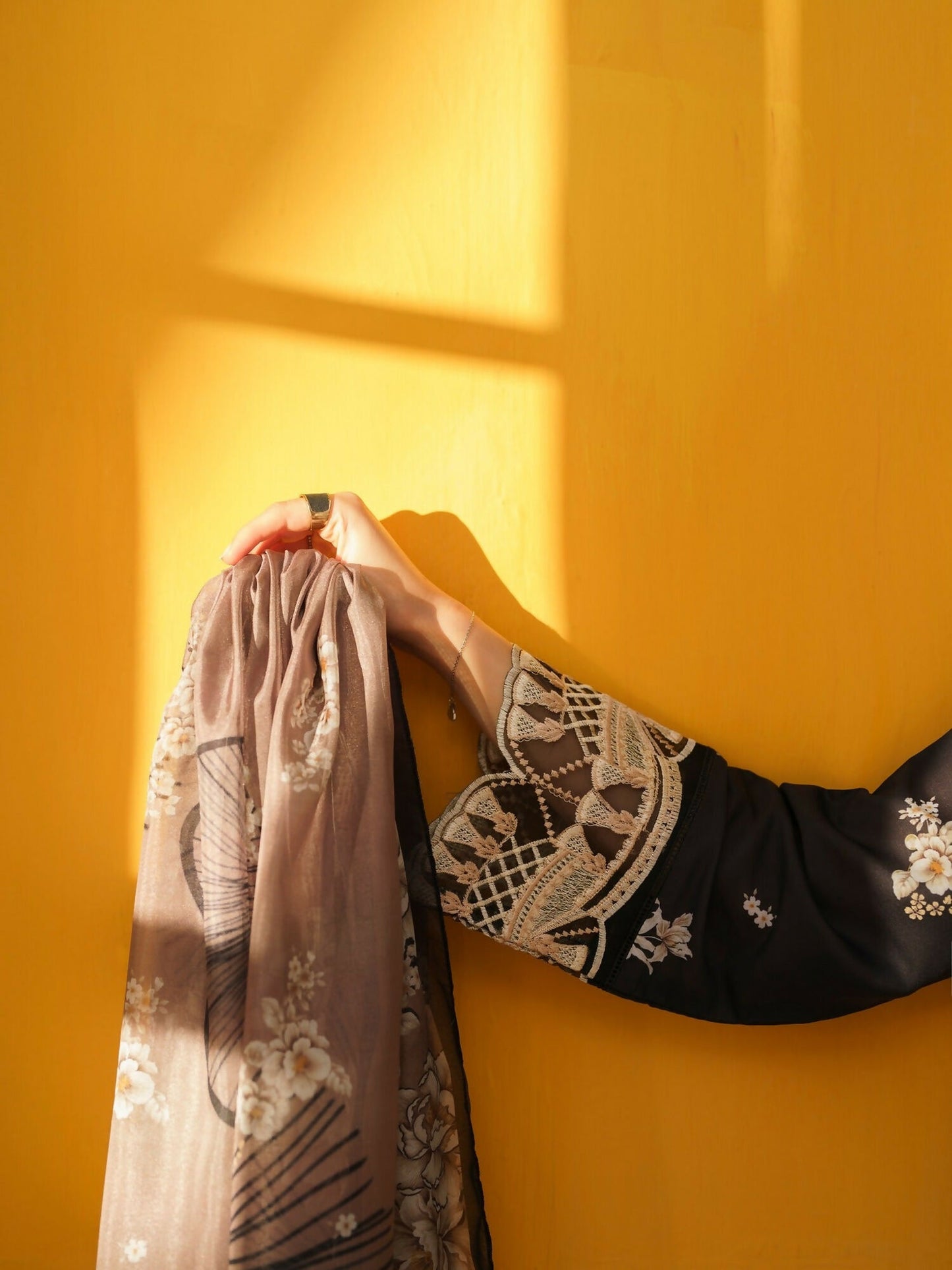 Panache Apparel Monochrome Tales Swiss Lawn Embroidered Stitched 3-Piece Suit-Midnight