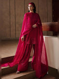 Hussain Rehar Luxury Pret Eid'24 Raw Silk Embellished Stitched 3-Piece Suit-Cerise