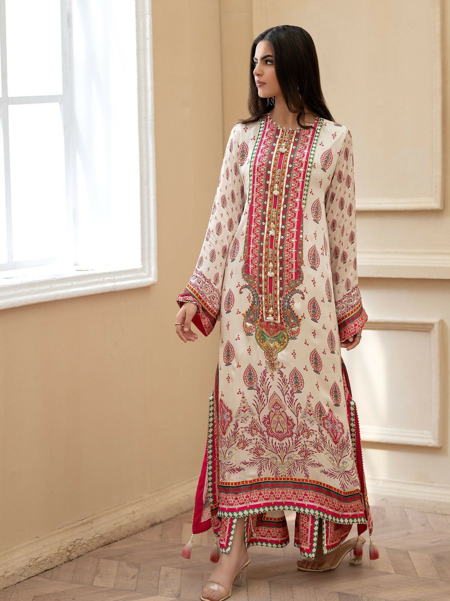 Shiza Hassan Miha Luxury Pret Satin Silk Printed 2-Piece Suit-Blossom