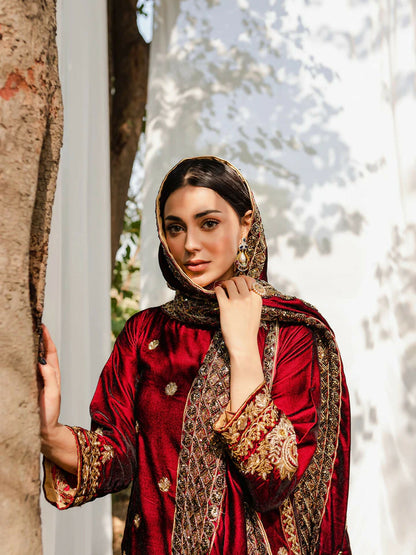 Panache Apparel Velvet Edit Micro Velvet 9000 Embroidered Stitched 2-Piece-Surkh