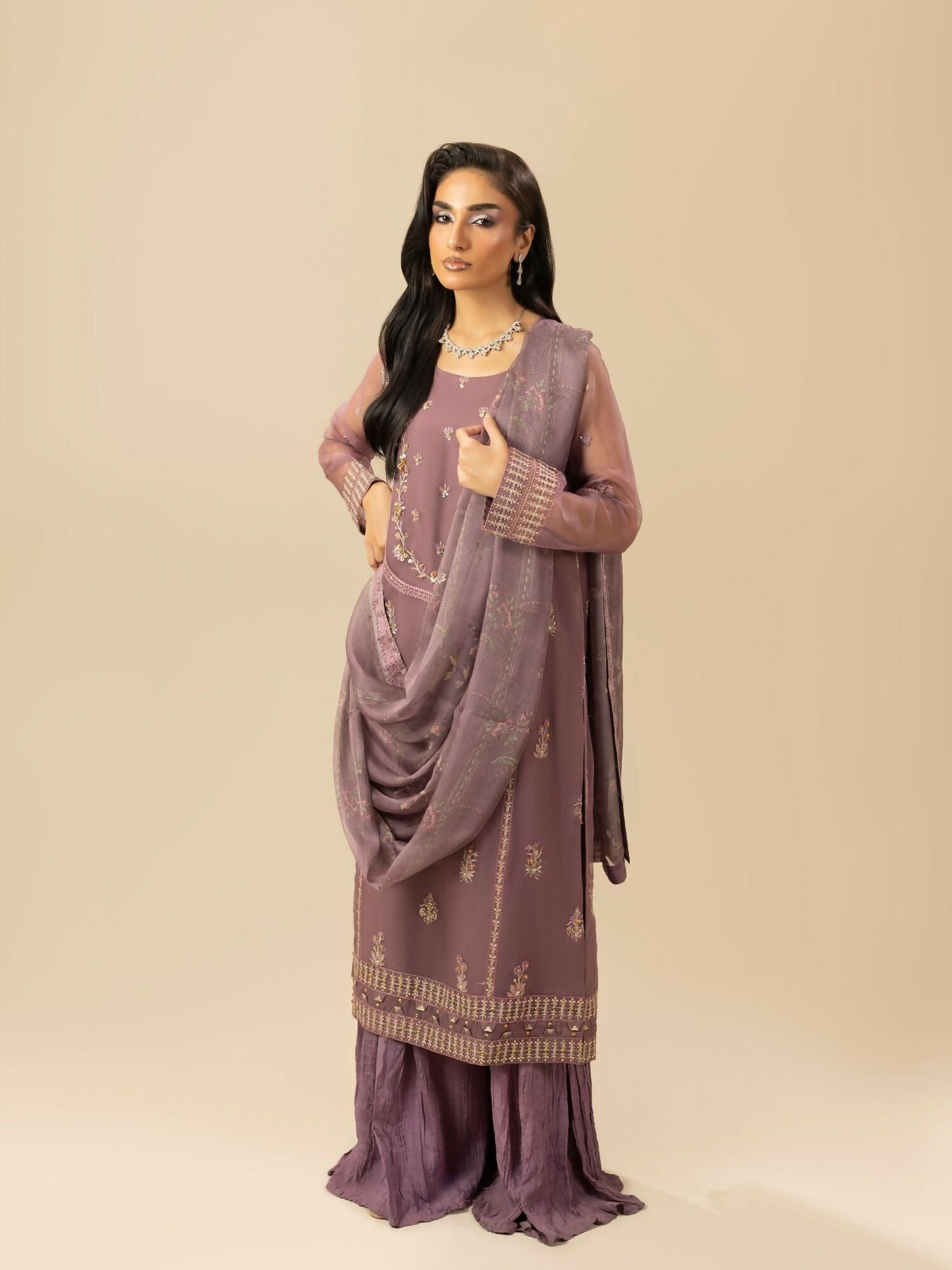 Shurooq Garden Of Dreams Organza Embroidered Stitched 3-Piece Suit-Lily