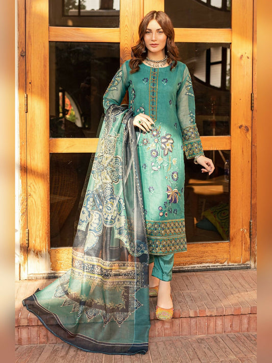 Panache Apparel Organza Net Embroidered Stitched Suit-Misty