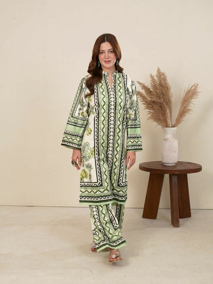 Stylish Collection Velvet Vogue Printed Co-Ord Set-Green Mint