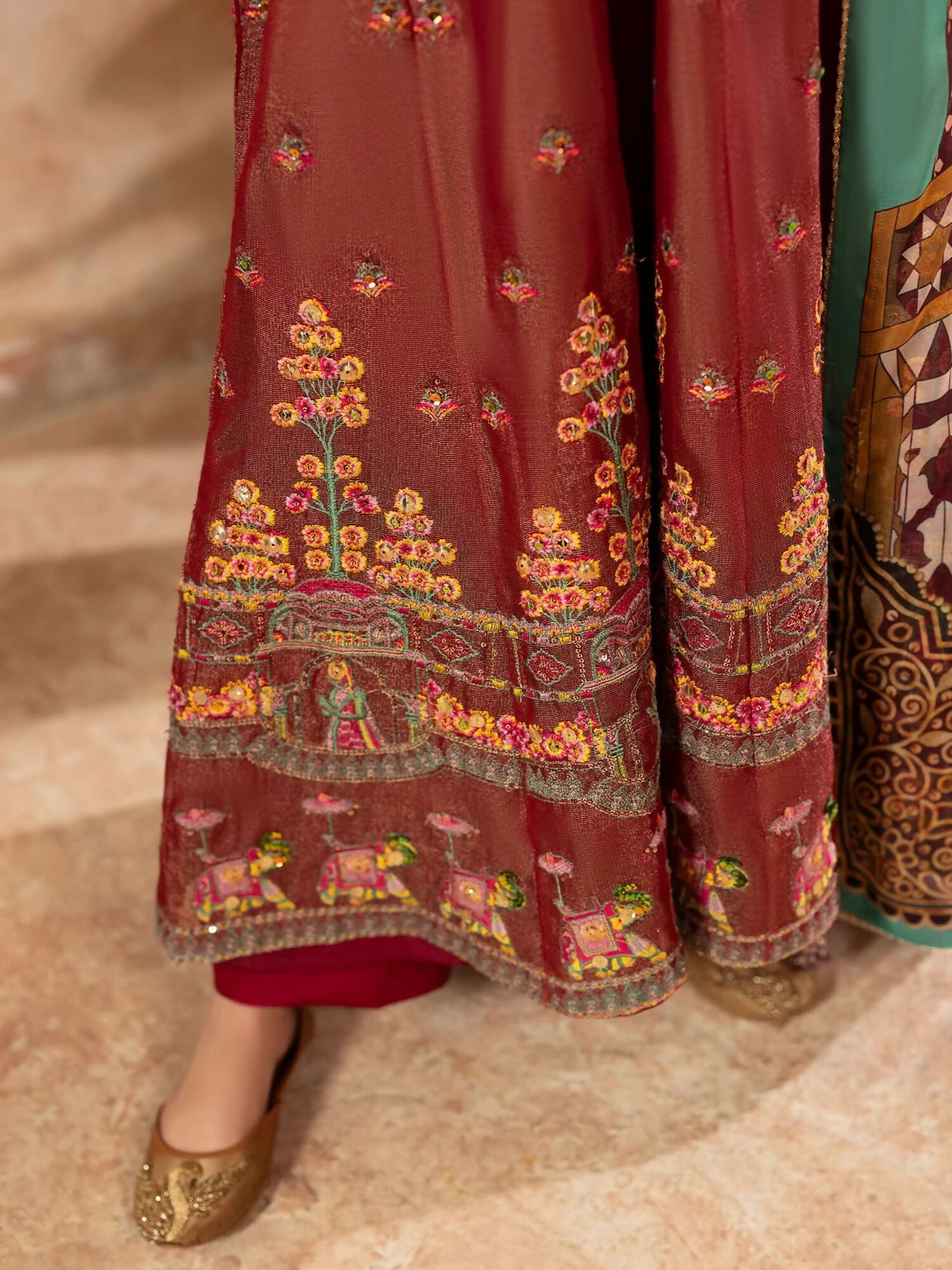 Shurooq Kanpur 1912 Net Embellished Pishwas-Lal Qila