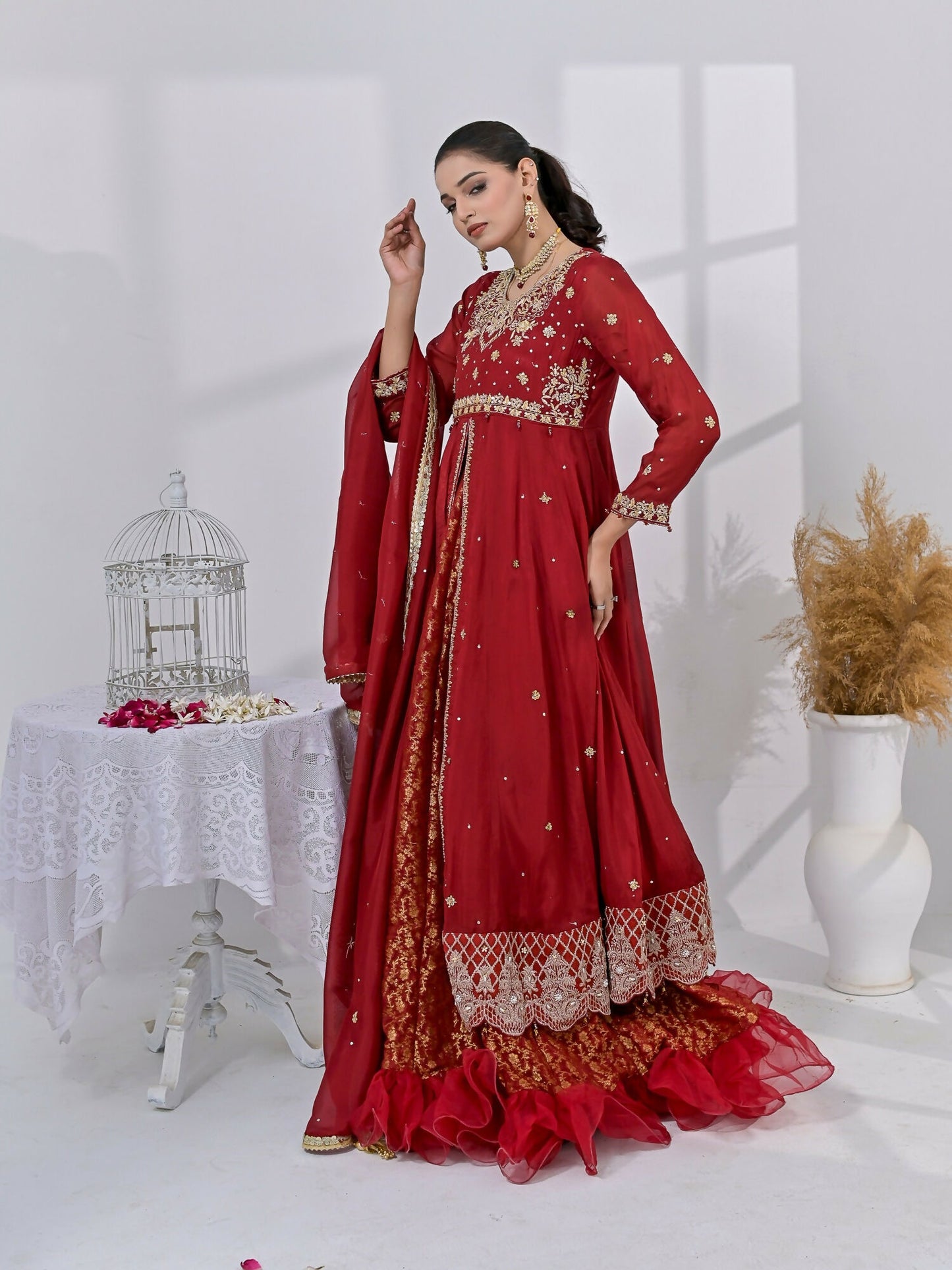 Ruby's Couture Chamak Dhamak Silk Embroidered Lehenga-Rung Reza