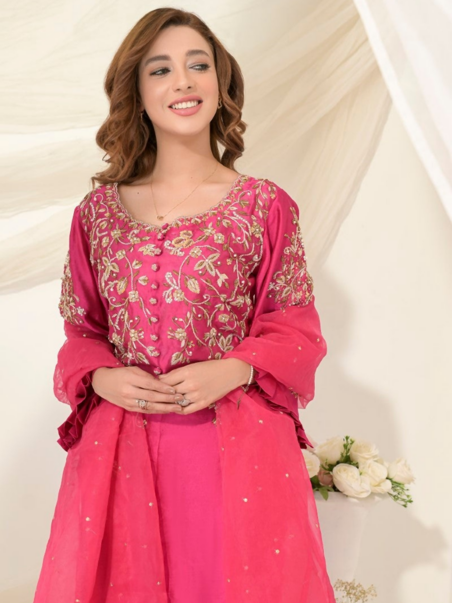Ruby's Couture Gul-Bahar Silk Embroidered Stitched 3-Piece Suit-Gurleen