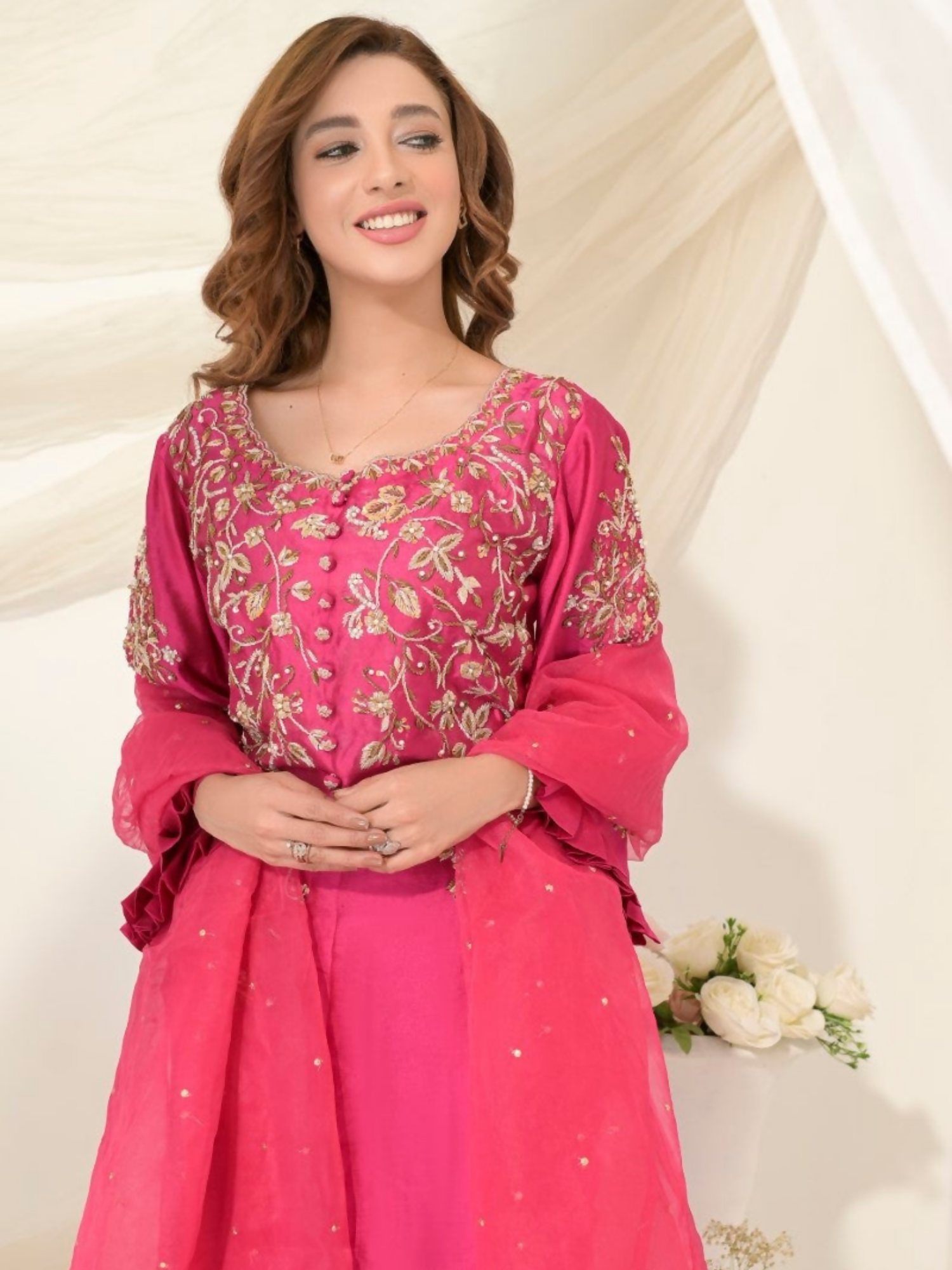 Ruby's Couture Gul-Bahar Silk Embroidered Stitched 3-Piece Suit-Gurleen