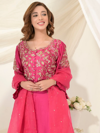 Ruby's Couture Gul-Bahar Silk Embroidered Stitched 3-Piece Suit-Gurleen
