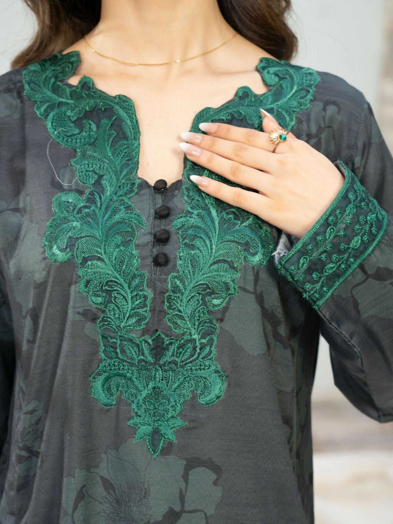 Panache Apparel Fiona SS'25 Cambric Embroidered Stitched Suit-Moss