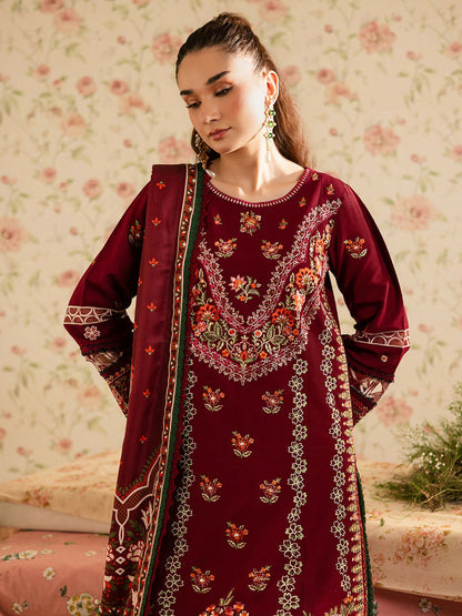 Mahnur Kaia Slub Linen Embroidered Stitched 3-Piece Suit-K- 12