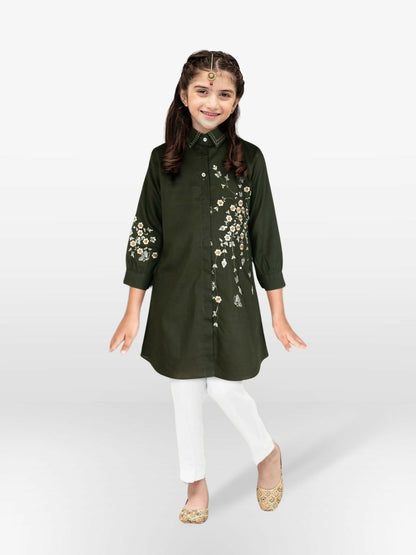 Velvour Girls Cotton Embroidered Stitched Tunic-VG65-C