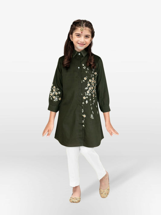 Velvour Girls Cotton Embroidered Stitched Tunic-VG65-C