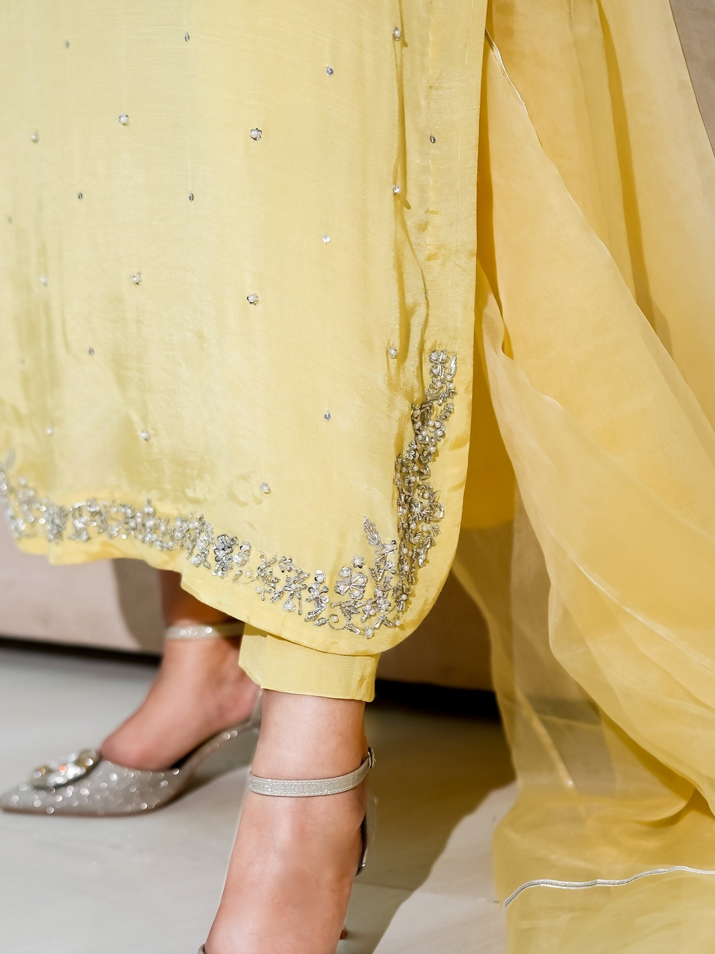 Allure By IH Fashion Calling Raw Silk Embellished Stitched 3-Piece Suit-Buttercup