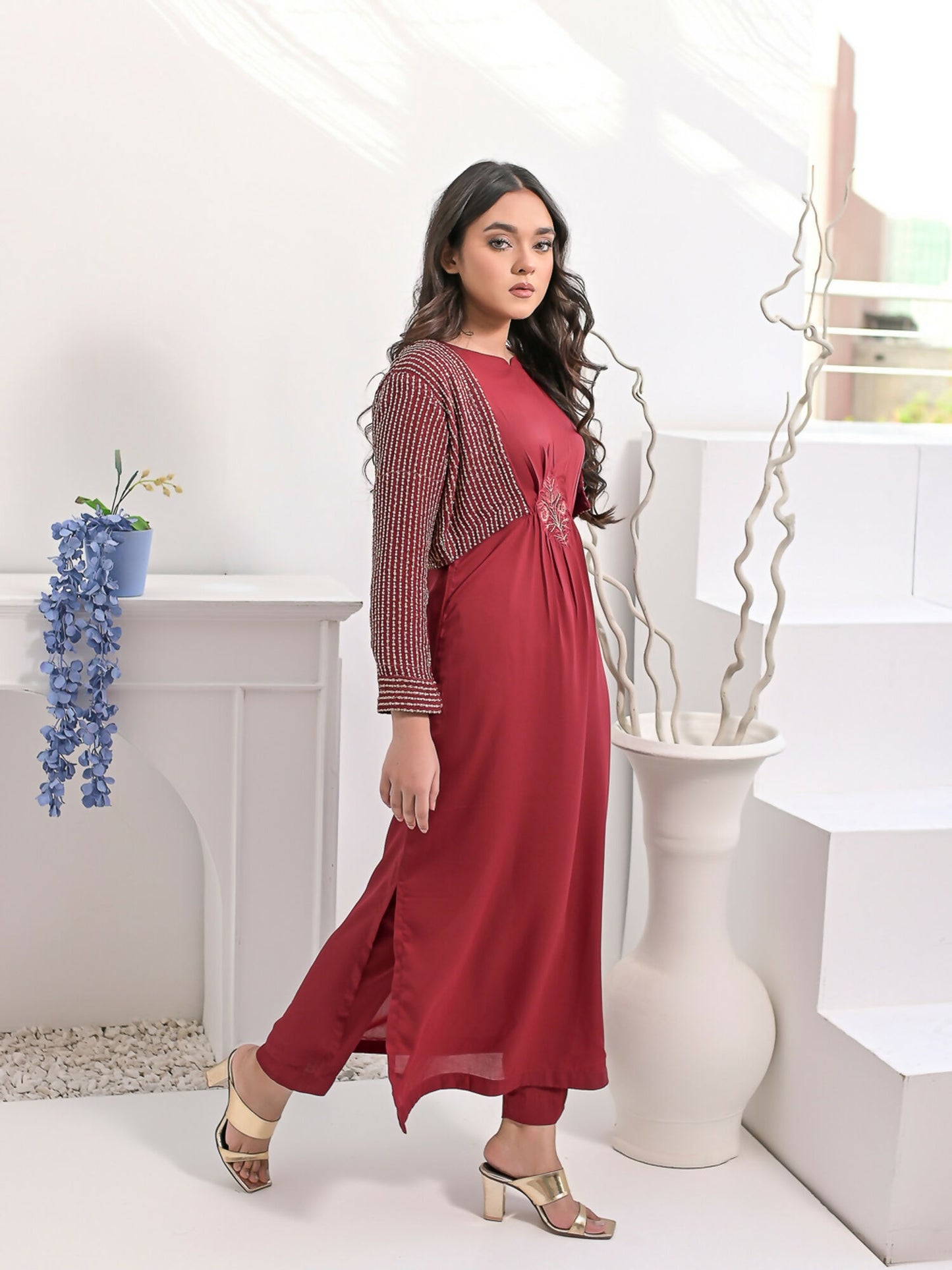 Ruby's Couture Haute & Chic Georgette Embroidered Kaftan Set-Valentina