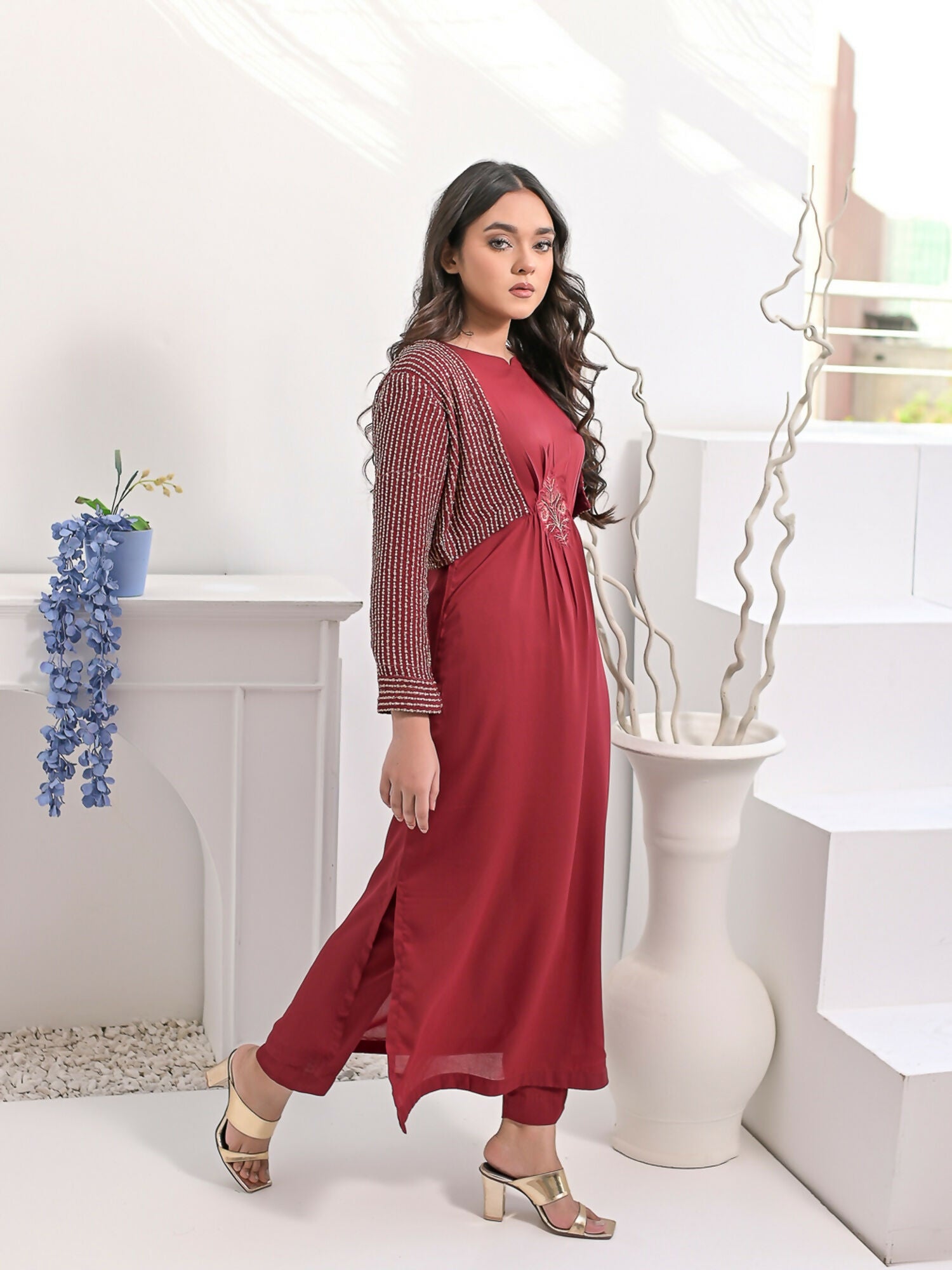 Ruby's Couture Haute & Chic Georgette Embroidered Kaftan Set-Valentina