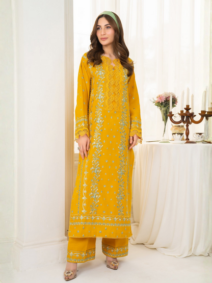 Panache Apparel Winter Basics Khaddar Embroidered Stitched 3-Piece Suit-Golden Hour