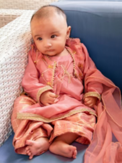 Kidoz Kloset Cotton Silk Embroidered Stitched 4-Piece Suit-Vanilla Ice-Cotton Silk Set