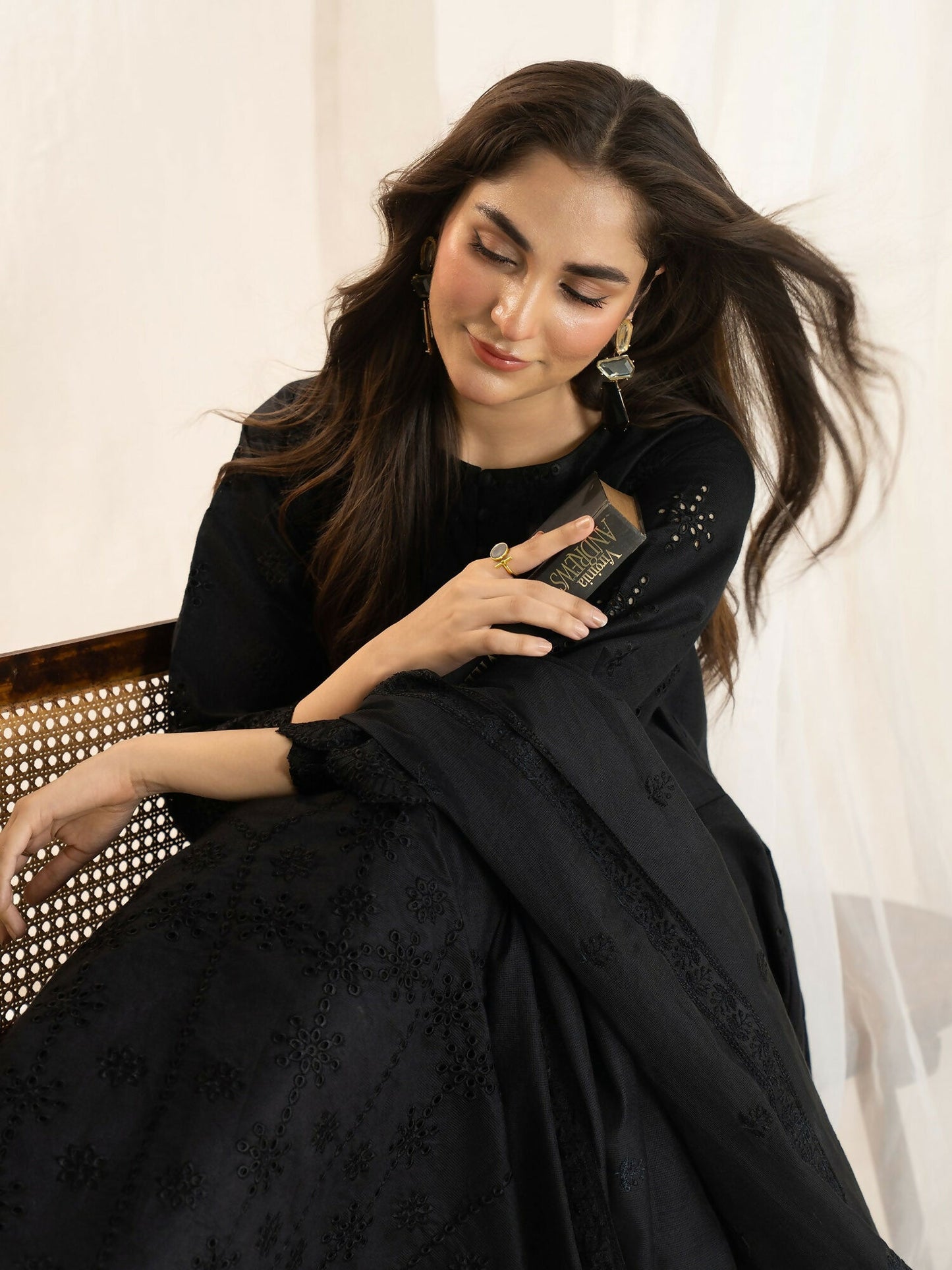 Panache Apparel Monochrome Tales Cambric Katan Embroidered Stitched Suit-Eclipse Bloom