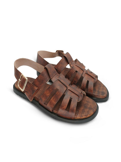 Men's premium brown cow leather sandals with rubber sole and lightweight design, ideal for casual everyday wear by Royale Leather