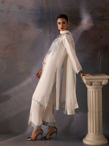 Allure By IH Be-My-Guest Thai Silk Embroidered Stitched 3-Piece Suit-Silence