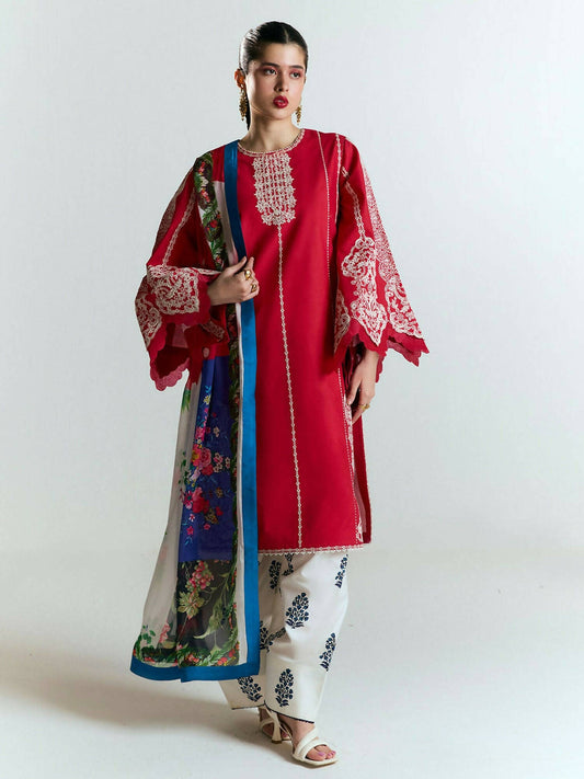 Jugnu by Hussain Rehar SS'25 Edit II Cotton Embroidered Unstitched 3-Piece Suit-Ahiti