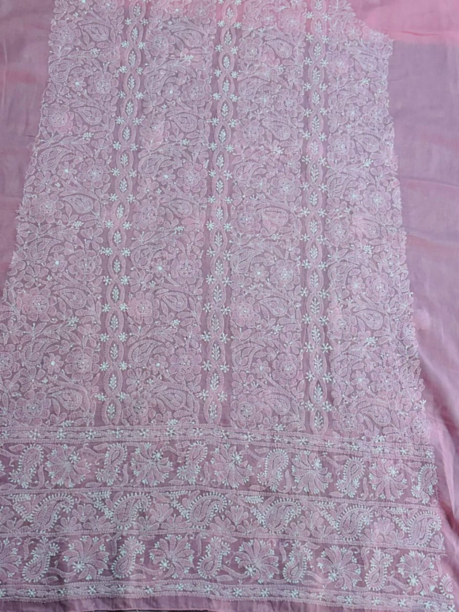 Fehm lawn shirt with delicate hand-embroidered Chikankari floral and paisley patterns.