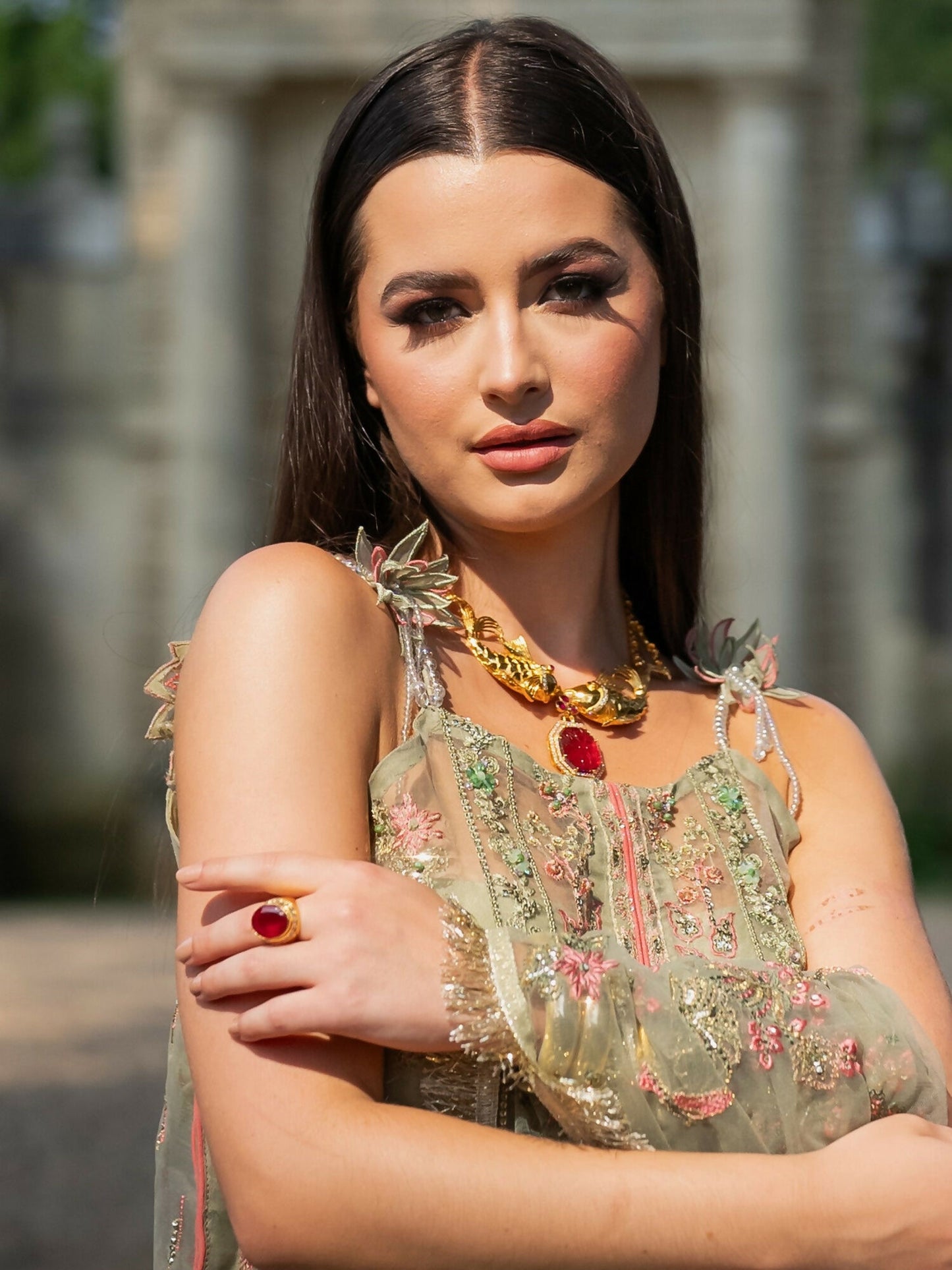 Shiza Hassan Lillian Wedding Formals Organza Embroidered Stitched 3-Piece Suit-Sahar