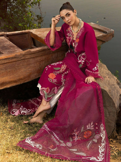 Crimson Tasawar Lawn Embroidered Unstitched 3-Piece Suit-Mirror Garden-D3A