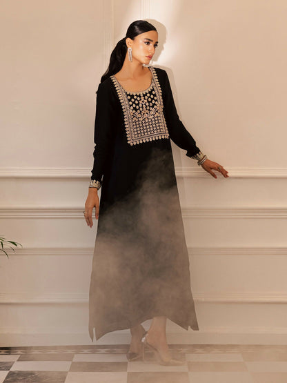 Allure By IH Be-My-Guest Thai Silk Embroidered kaftan Set-Espresso