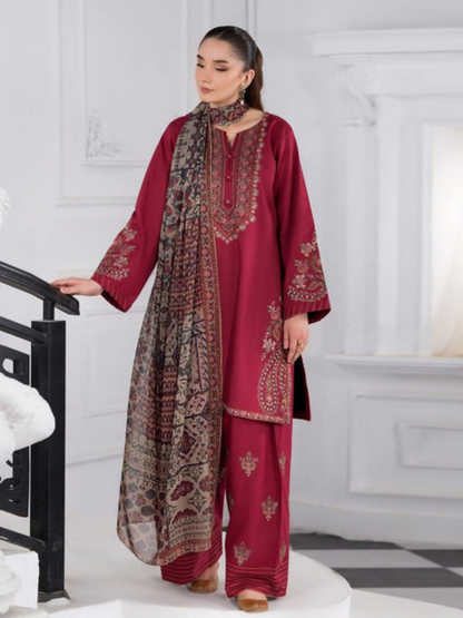 Tawakal Closet Linen Embroidered Stitched 3-Piece Suit-Abira