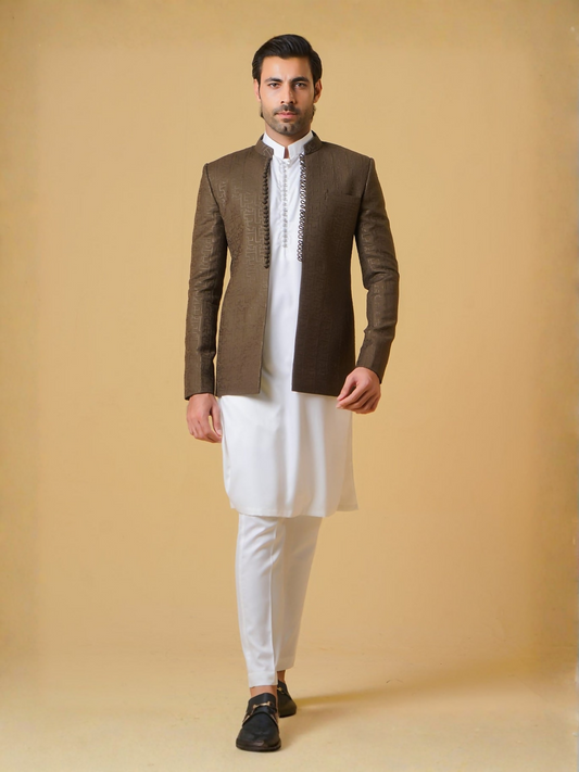 Gem Garments Janaan Jacquard Embroidered Prince Coat-Muzayyan