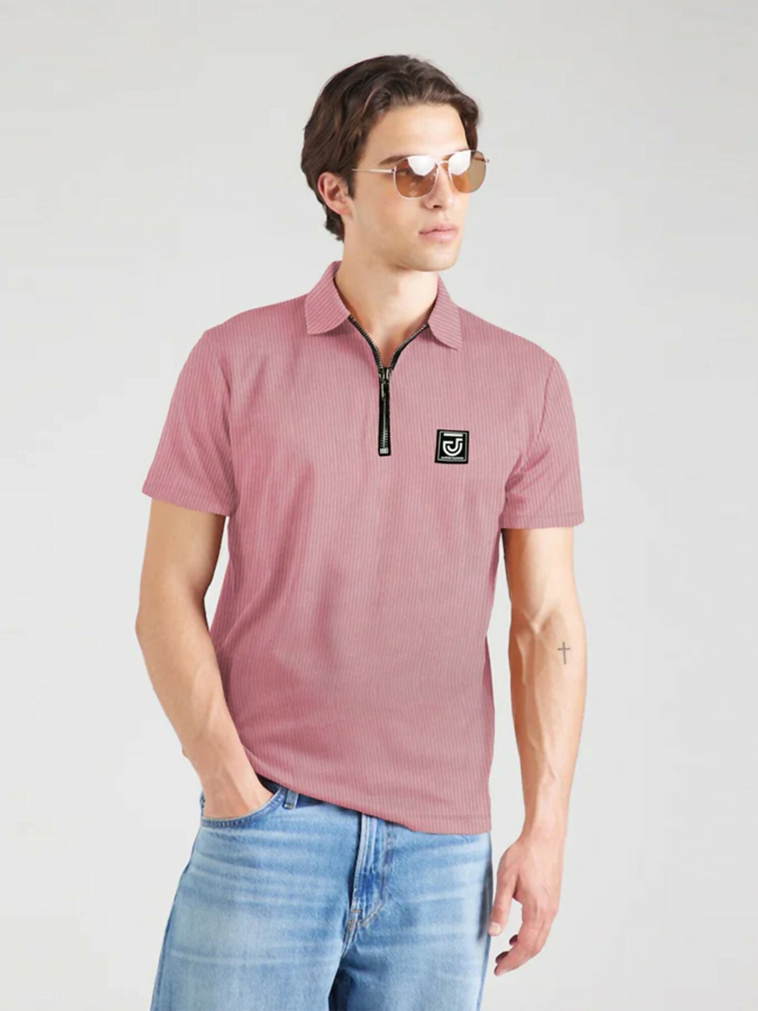 Jupiter textured fabric zip neck western wear men’s polo shirt in cotton and Lycra with soft single jersey, breathable design, and high-quality dyeing