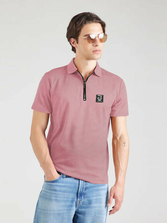 Jupiter textured fabric zip neck western wear men’s polo shirt in cotton and Lycra with soft single jersey, breathable design, and high-quality dyeing