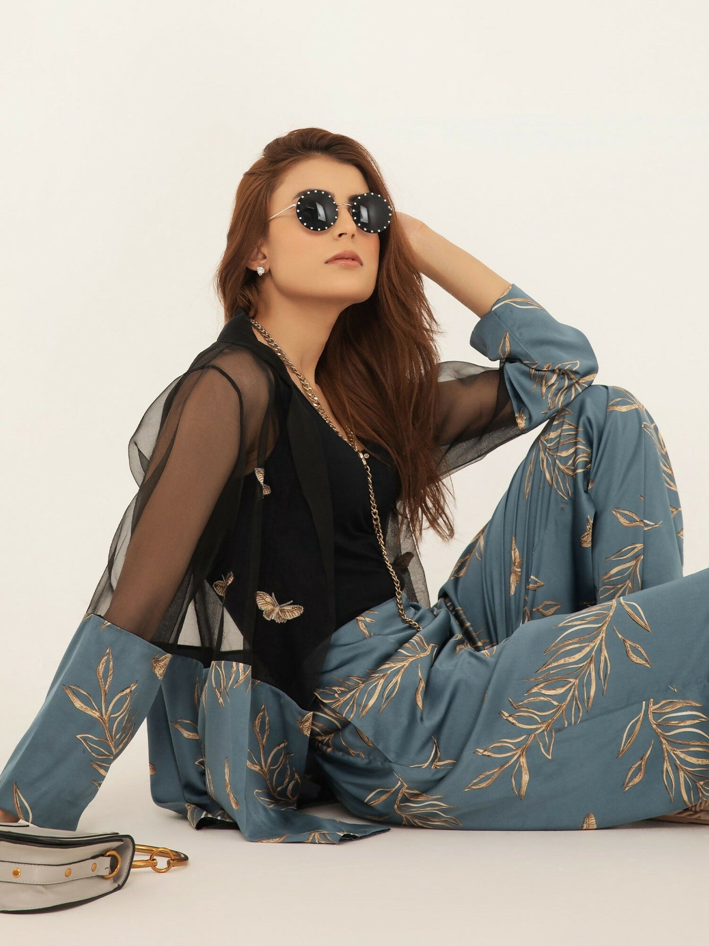 Shiza Hassan SH West Blended Silk Printed Co-Ord Set-Ciel