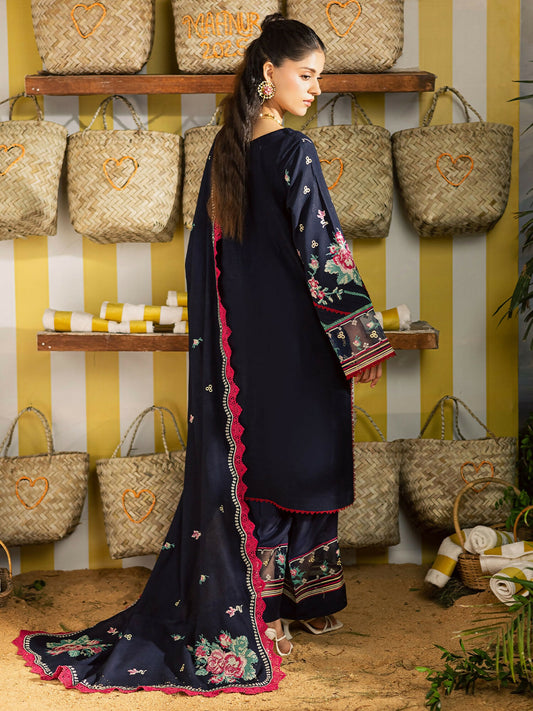Mahnur Kaia Slub Linen Embroidered Stitched 3-Piece Suit-K- 06