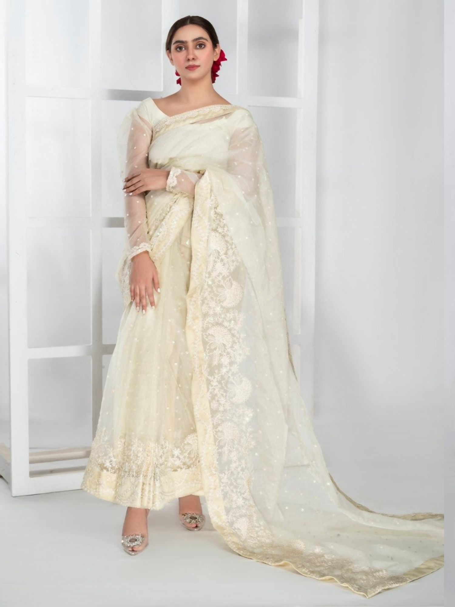 Imran Aftab Lux Winter Wedding Organza Embroidered Unstitched Saree-IASC-32