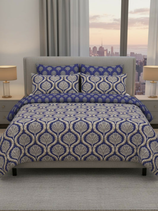 Dynasty Printed 3 Piece King Bedsheet Set-160-Blue