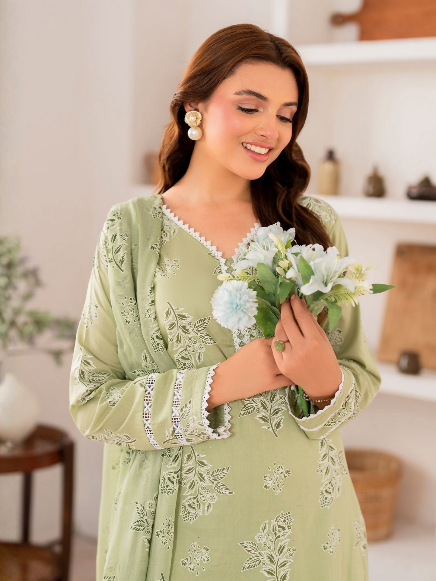 Panache Apparel Daily Essentials RTW Linen Printed Stitched 3-Piece Suit-Mosaic