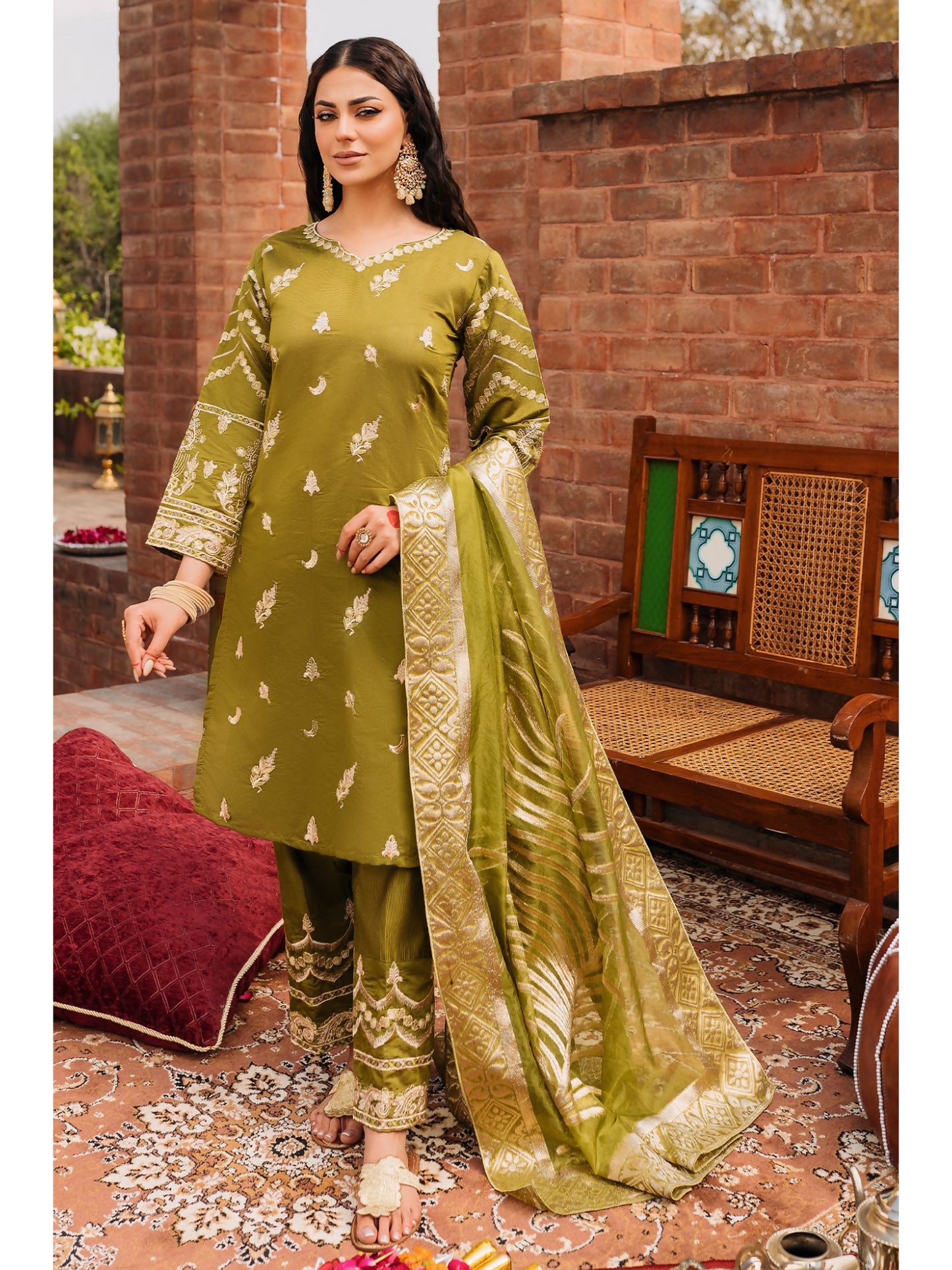 Panache Apparel Chambray Katan Embroidered Stitched Suit-Sumbul