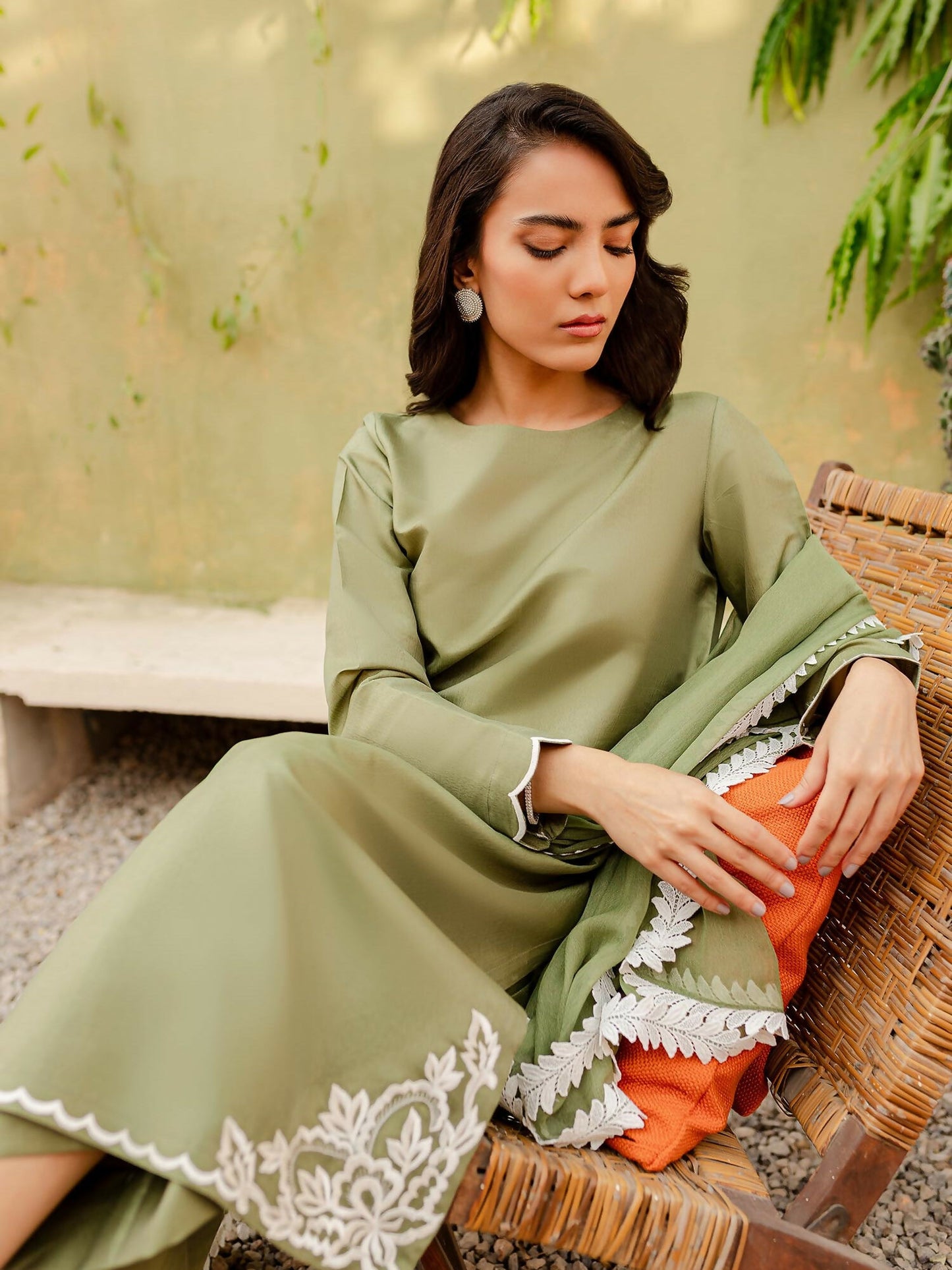 Allure By IH Katan Silk Embroidered Stitched 3-Piece Suit-Sage