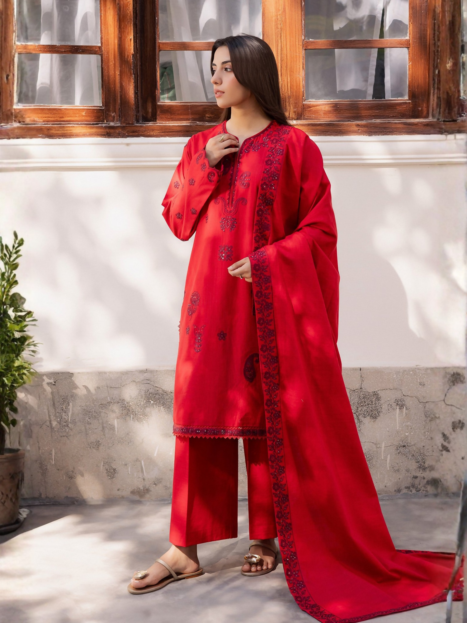 Mannat Clothing Laila Winter Pret '25 Karandi Embroidered Stitched Suit-Lila