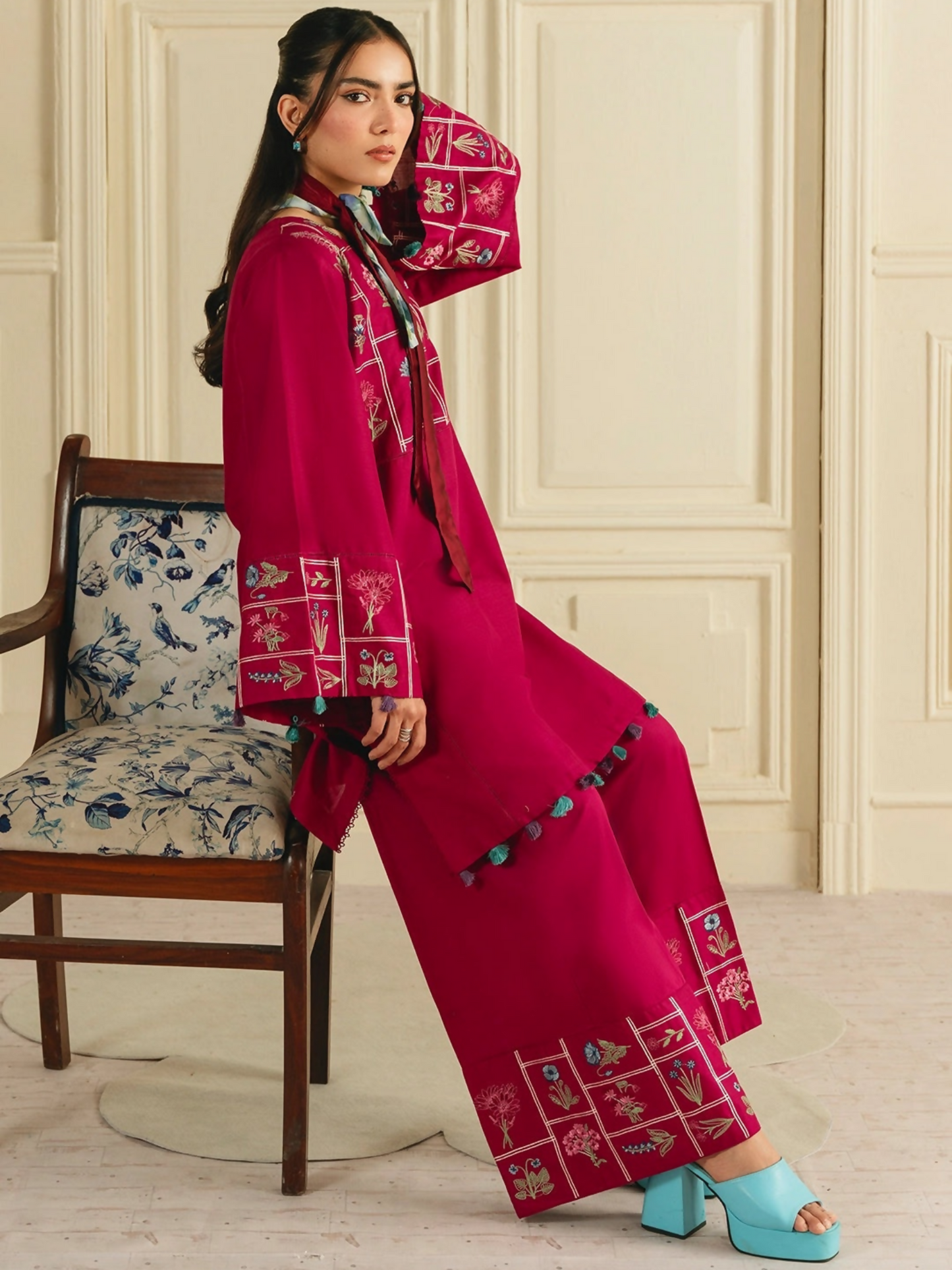 Mannat Clothing Boho Summer'26 Cotton Embroidered Stitched Suit-Crimson Muse