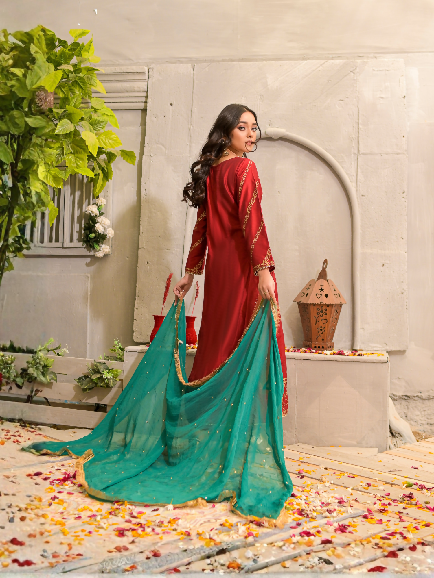 Ruby's Couture Poshak Silk Embellished Stitched 3-Piece Suit-Maharani