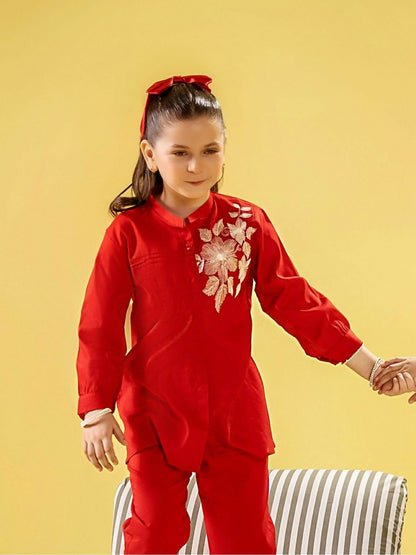 Velvour Girls Cotton Embroidered Stitched 2-Piece Suit-VG153-A