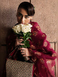 Hussain Rehar Luxury Pret Eid'24 Raw Silk Embellished Stitched 3-Piece Suit-Merlot
