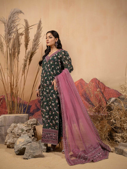 Hemstitch Chiffon Embroidered Stitched 3-Piece Suit-Saiba