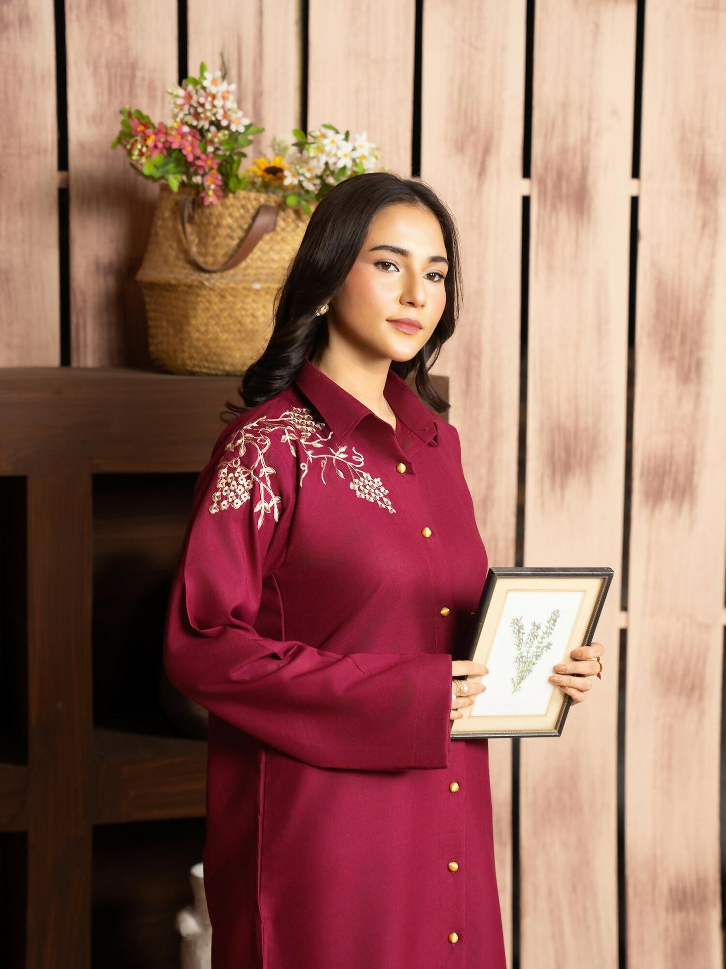 Panache Apparel Winter Core Linen Embroidered Co-Ord Set-Shine