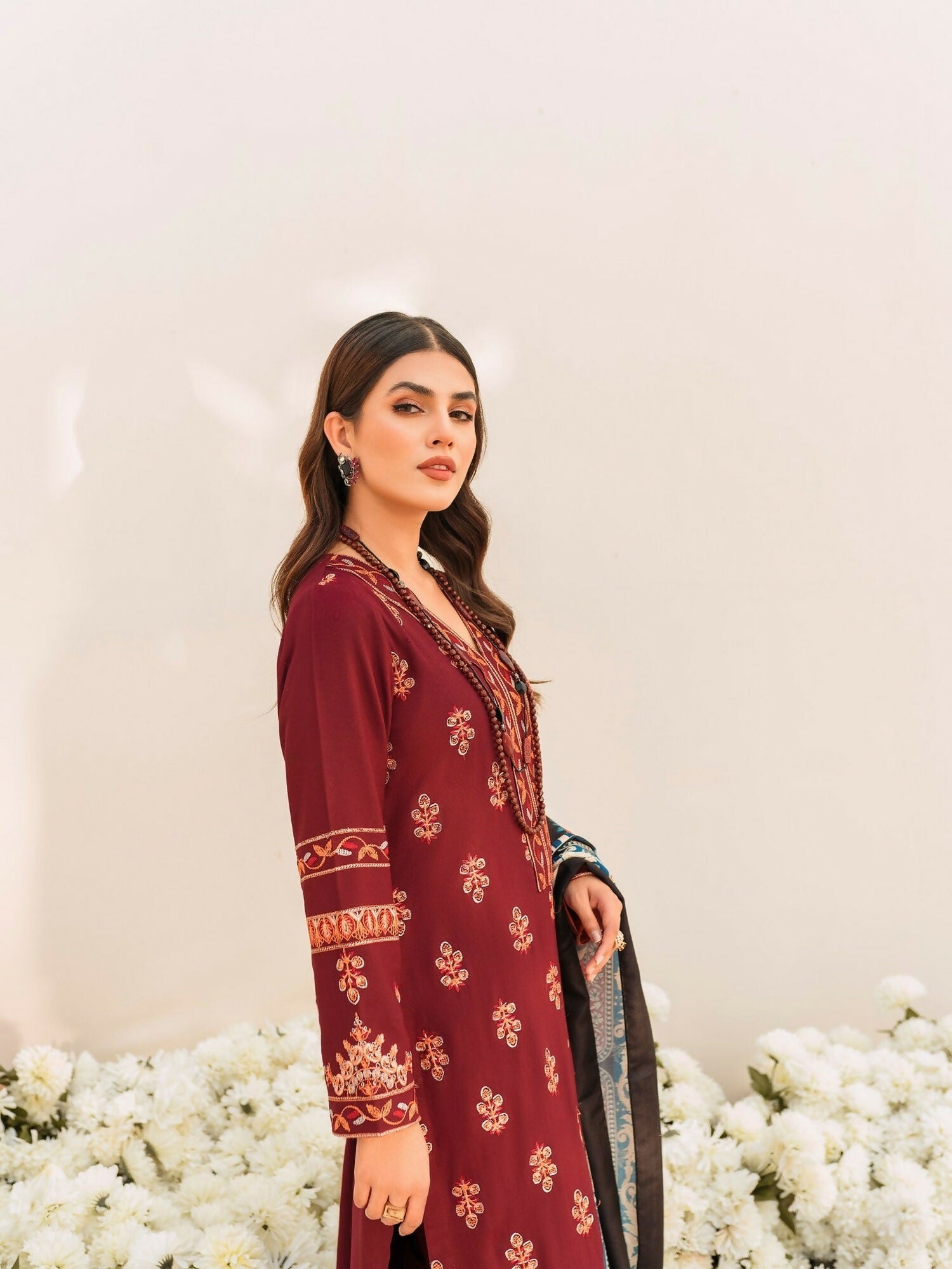 Panache Apparel Linen Embroidered Stitched Suit-Fluer